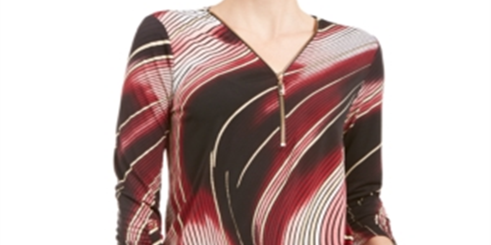 Túnica feminina estampada com zíper e acabamento em zíper, preta, tamanho médio