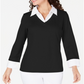 Blusa feminina Karen Scott de algodão com camadas, preta, tamanho X-S