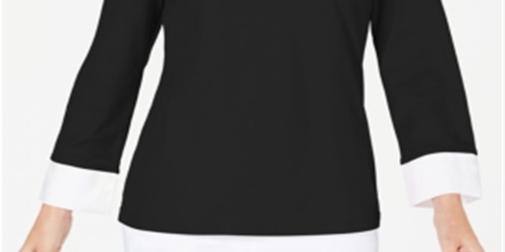 Blusa feminina Karen Scott de algodão com camadas, preta, tamanho X-S