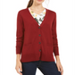 Cardigan feminino de lã merino com decote em V, vermelho, tamanho pequeno