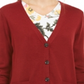 Cardigan feminino de lã merino com decote em V, vermelho, tamanho pequeno