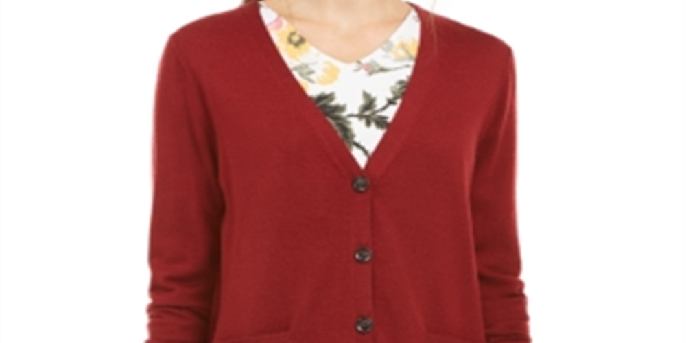Cardigan feminino de lã merino com decote em V, vermelho, tamanho pequeno