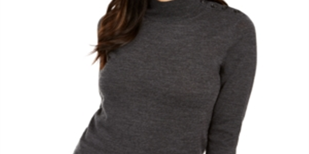 Charter Club Lã Merino Feminina Gola Alta Cinza Tamanho Grande