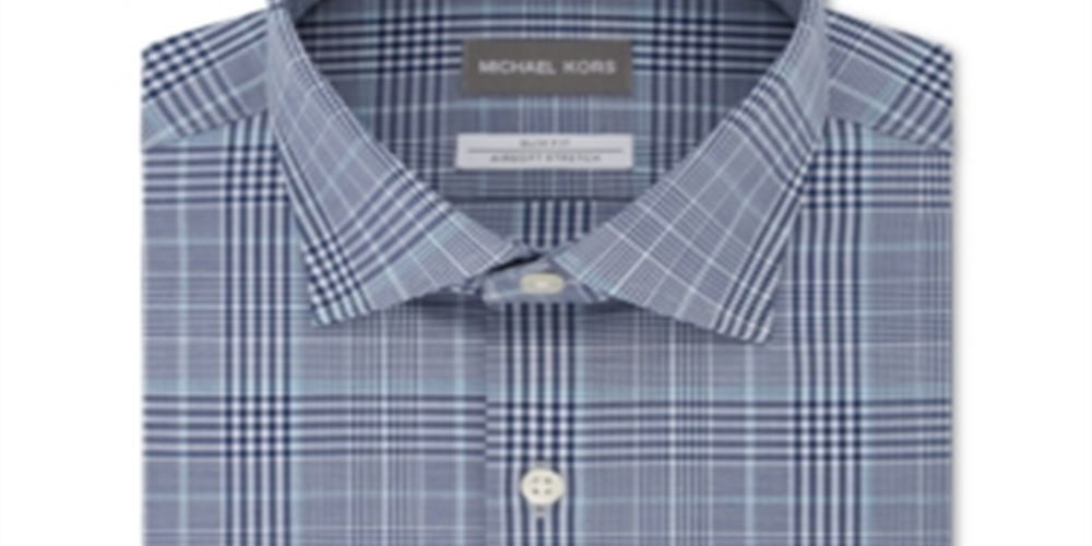 Camisa xadrez slim de abeto masculina Michael Kors, azul, tamanho 16 x 32 x 33