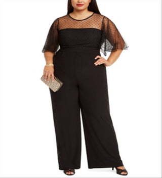 Macacão feminino Betsey Johnson Plus Illusion Trim com pernas largas, preto, tamanho 16W