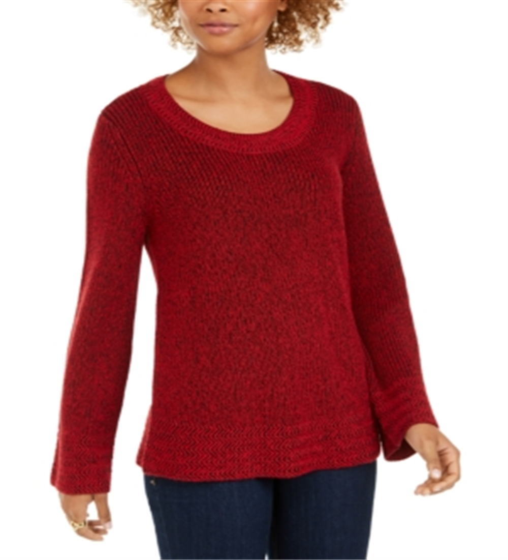 Camiseta feminina de malha texturizada com estampa de manga comprida e gola redonda, tamanho vermelho, tamanho pequeno G