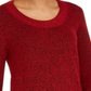 Camiseta feminina de malha texturizada com estampa de manga comprida e gola redonda, tamanho vermelho, tamanho pequeno G