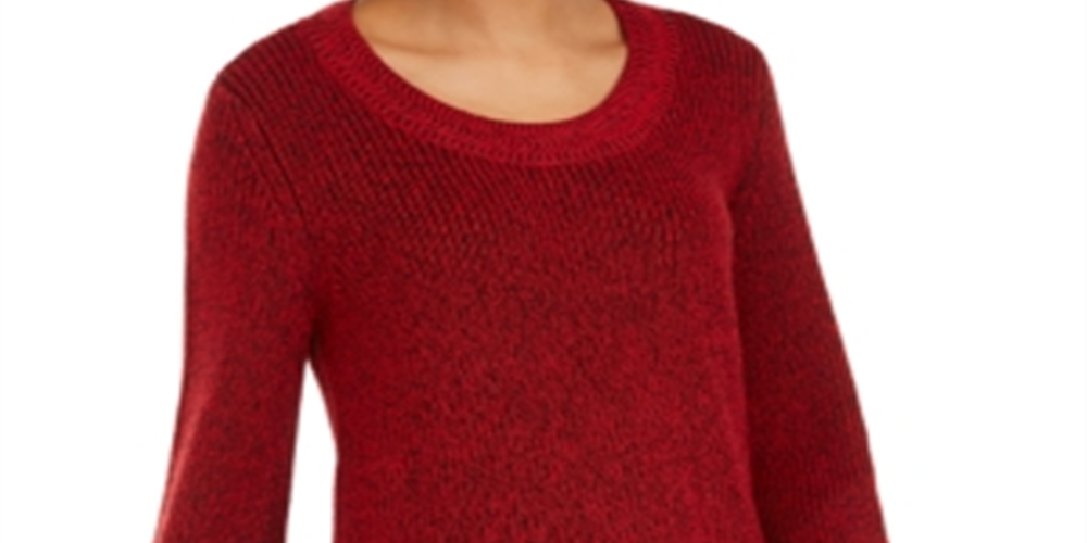 Camiseta feminina de malha texturizada com estampa de manga comprida e gola redonda, tamanho vermelho, tamanho pequeno G