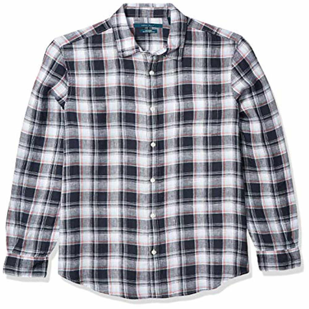 Camisa xadrez de linho masculina Perry Ellis, cinza, tamanho grande