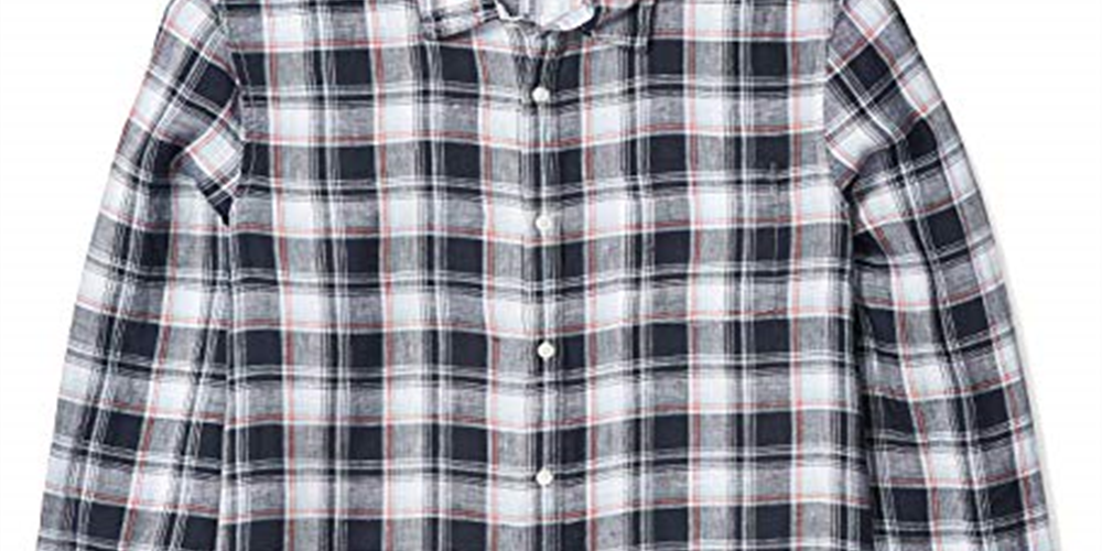 Camisa xadrez de linho masculina Perry Ellis, cinza, tamanho grande