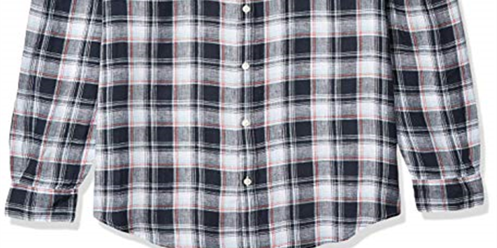 Camisa xadrez de linho masculina Perry Ellis, cinza, tamanho grande