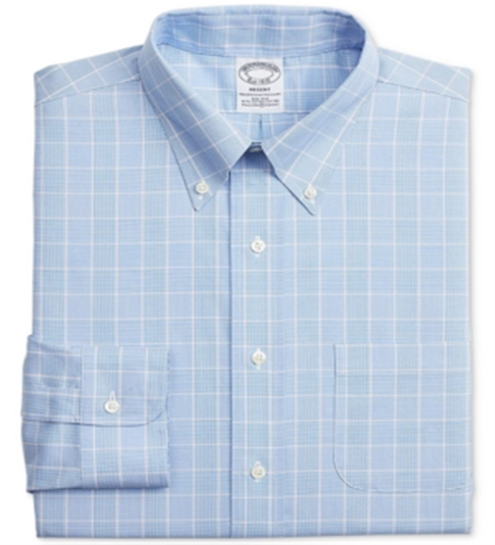 Camisa social masculina Brooks Brothers Regent Slim Fit Stretch, xadrez, sem passar, azul, tamanho 16-35