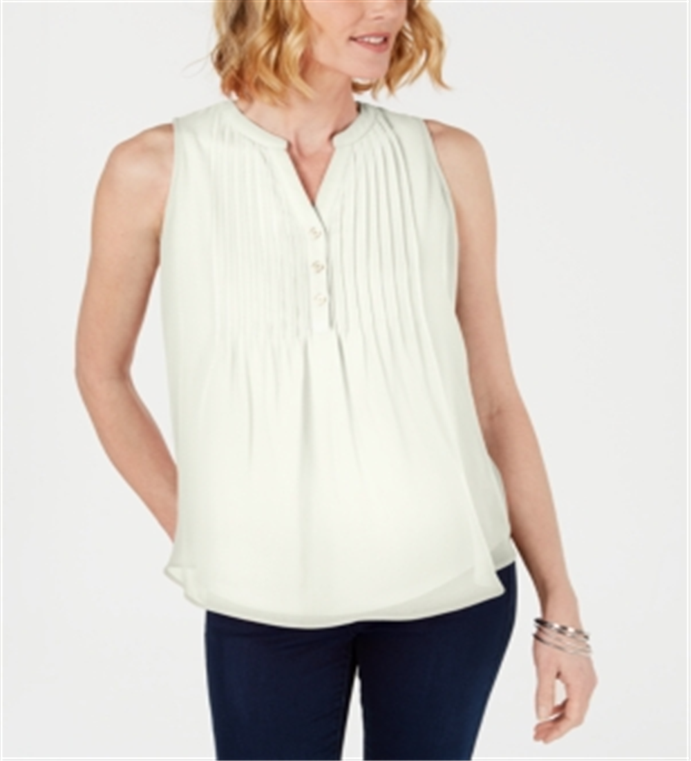 Blusa feminina sem mangas Charter Club, branca, tamanho médio