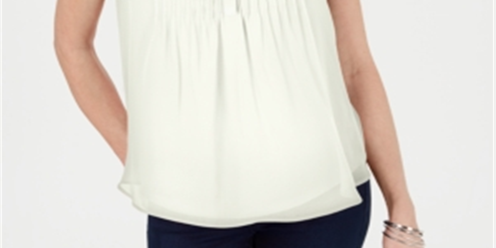 Blusa feminina sem mangas Charter Club, branca, tamanho médio