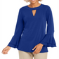 Blusa feminina Charter Club com manga sino e decote em V, azul, tamanho X-G