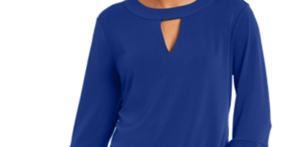 Blusa feminina Charter Club com manga sino e decote em V, azul, tamanho X-G