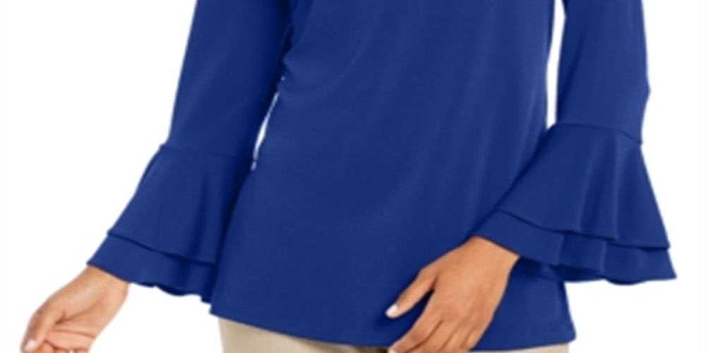 Blusa feminina Charter Club com manga sino e decote em V, azul, tamanho X-G