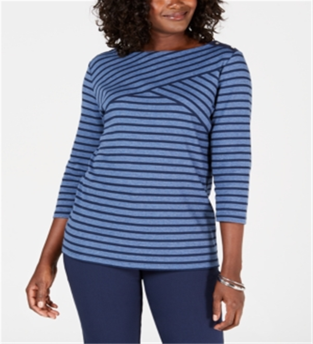 Blusa listrada feminina Karen Scott, azul, tamanho pequeno P