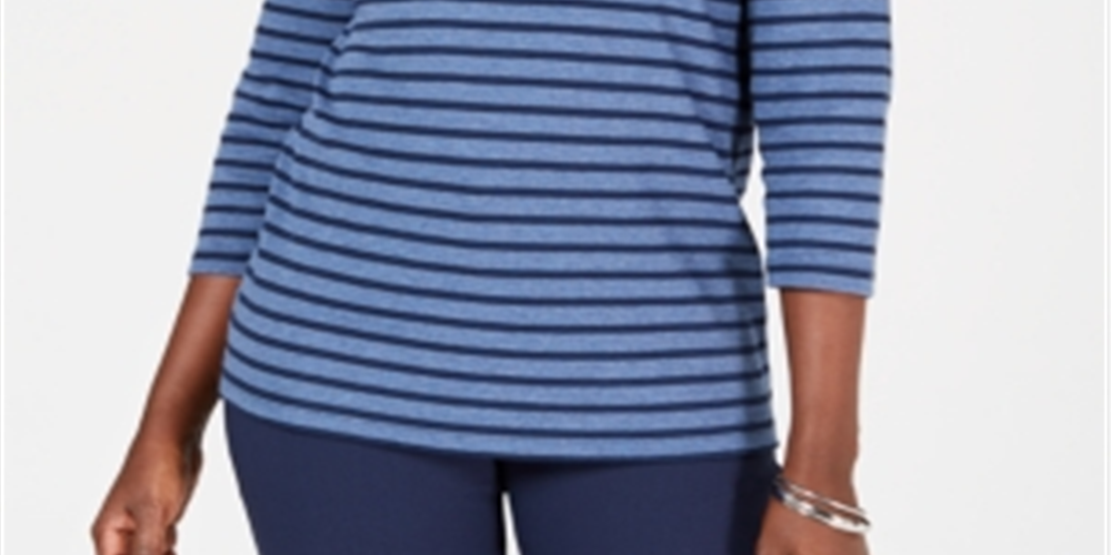 Blusa listrada feminina Karen Scott, azul, tamanho pequeno P