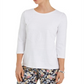 Camiseta estampada feminina Charter Club manga 3/4 branca tamanho X-S