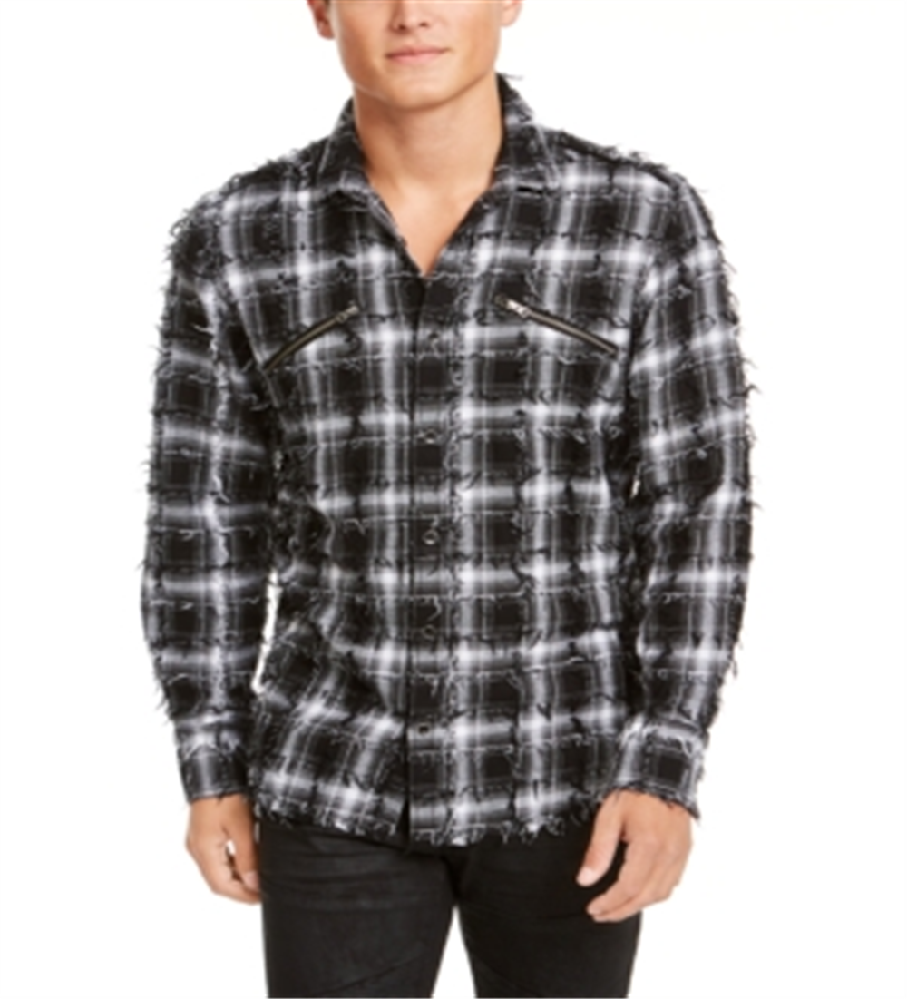 Camisa xadrez desfiada masculina INC International Concepts, branca, tamanho pequeno