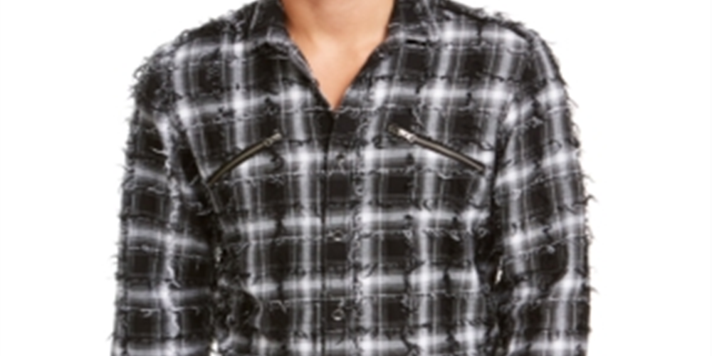 Camisa xadrez desfiada masculina INC International Concepts, branca, tamanho pequeno