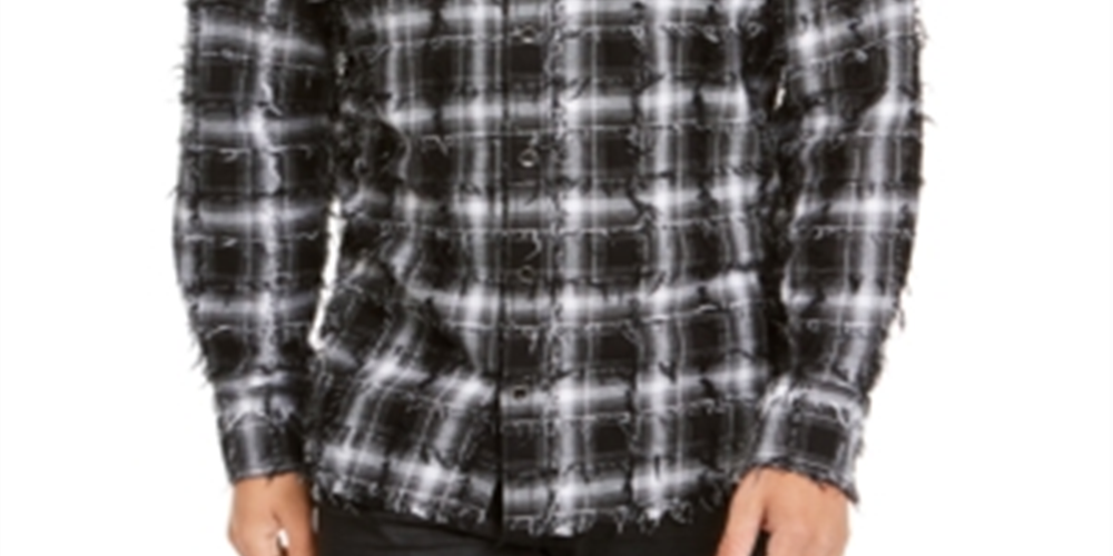 Camisa xadrez desfiada masculina INC International Concepts, branca, tamanho pequeno