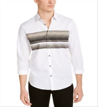 Camisa masculina Alfani de algodão com gola e botões, branca, tamanho médio