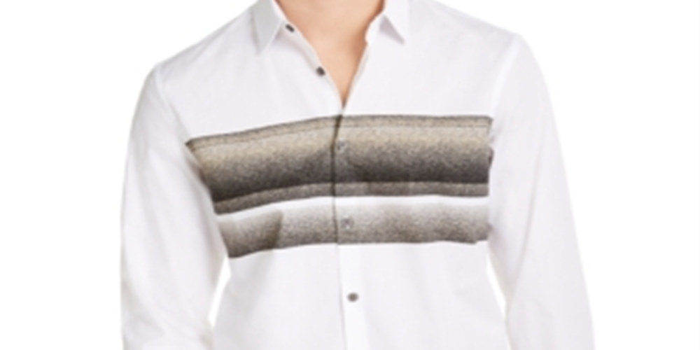 Camisa masculina Alfani de algodão com gola e botões, branca, tamanho médio