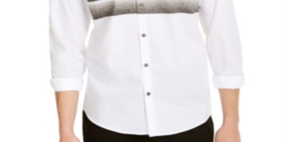 Camisa masculina Alfani de algodão com gola e botões, branca, tamanho médio