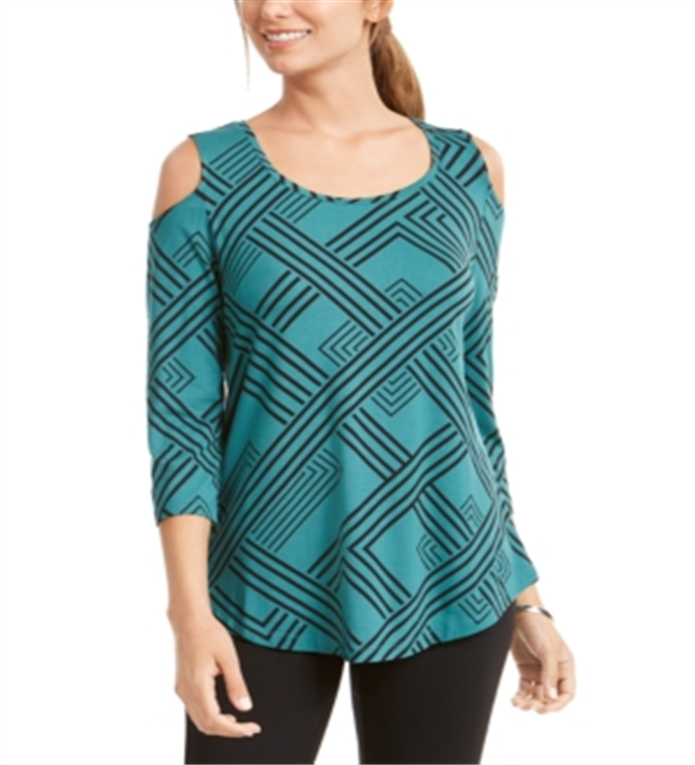 JM Collection Blusa feminina com manga 3/4 e ombro vazado, verde, tamanho extragrande