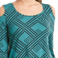 JM Collection Blusa feminina com manga 3/4 e ombro vazado, verde, tamanho extragrande
