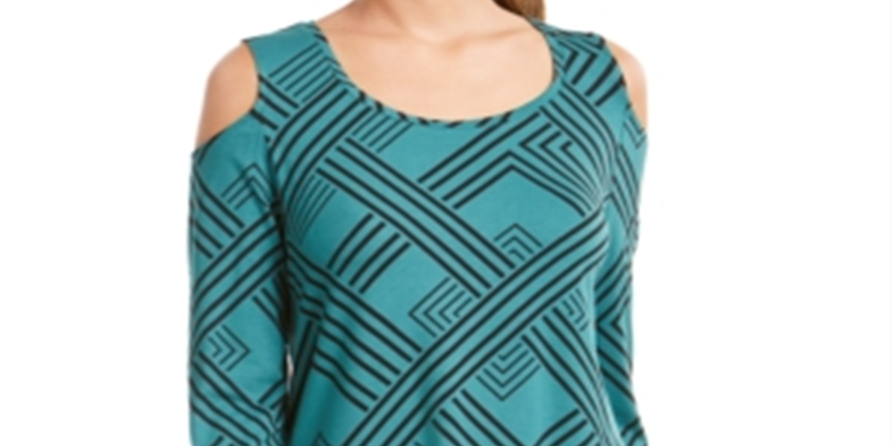 JM Collection Blusa feminina com manga 3/4 e ombro vazado, verde, tamanho extragrande