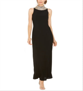 Vestido formal feminino SLNY com babados, zíper, sem mangas, estilo maxi bainha, preto, tamanho 12