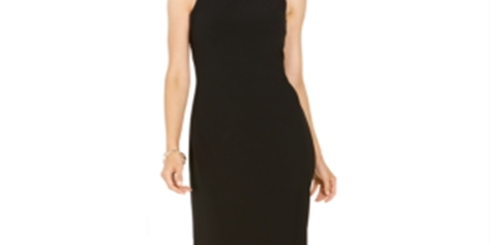 Vestido formal feminino SLNY com babados, zíper, sem mangas, estilo maxi bainha, preto, tamanho 12