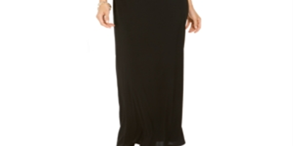 Vestido formal feminino SLNY com babados, zíper, sem mangas, estilo maxi bainha, preto, tamanho 12