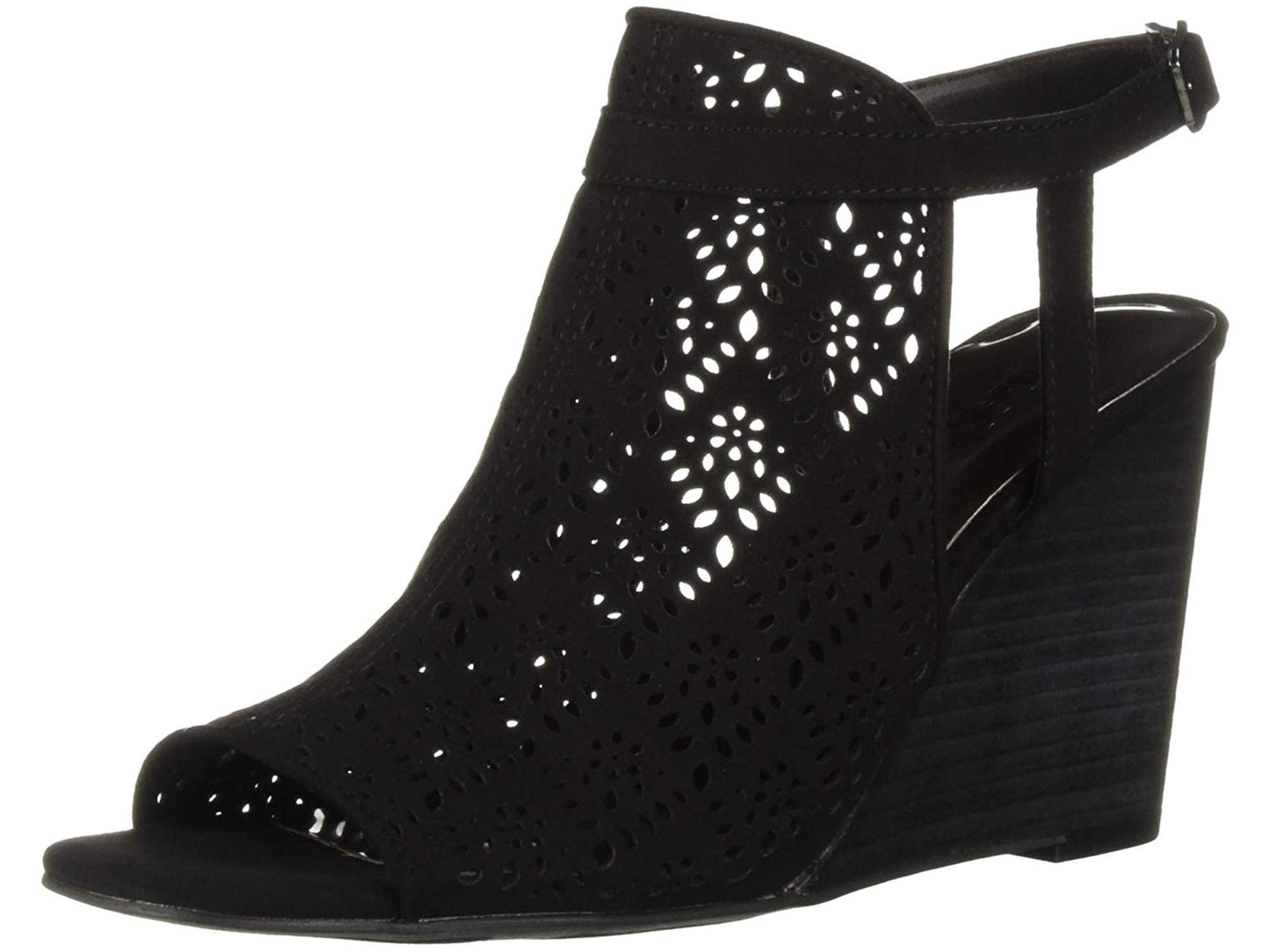 Sapatos femininos Carlos by Carlos Santana Gabrielle camurça peep toe plataforma casual preto tamanho 7,5 M