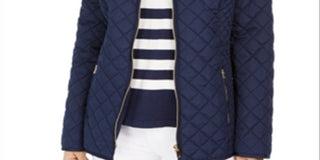 Jaqueta acolchoada feminina Charter Club azul tamanho médio