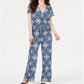 Macacão feminino de malha franzida com cintura marcada e manga curta com decote em V, estilo &amp; co, azul, tamanho extragrande