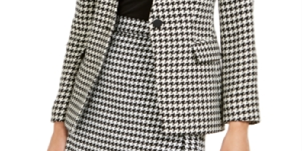 Calvin Klein Blazer Feminino Estampa Pied-de-poule Botão Único Preto Tamanho 6