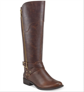 Guess Women's Haydin WC Faux Leather Wide Calf Riding Boots Brown Size 7 MW