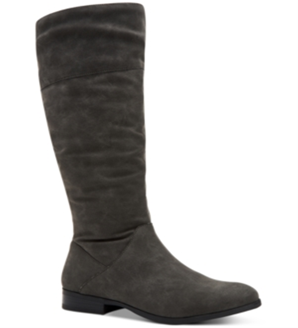 Botas femininas com zíper e bico redondo franzido no cano, estilo Style &amp; Co, cinza, tamanho 6