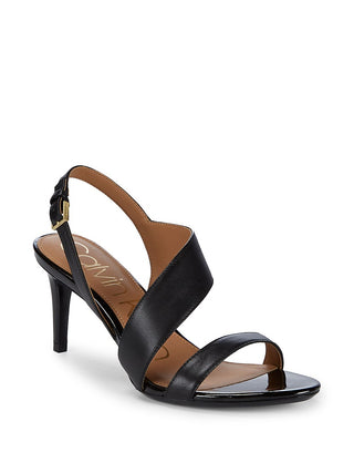 Calvin Klein Sandálias Femininas Lancy de Couro Nappa com Biqueira Aberta e Tira no Tornozelo, Pretas, Tamanho 5,5 M