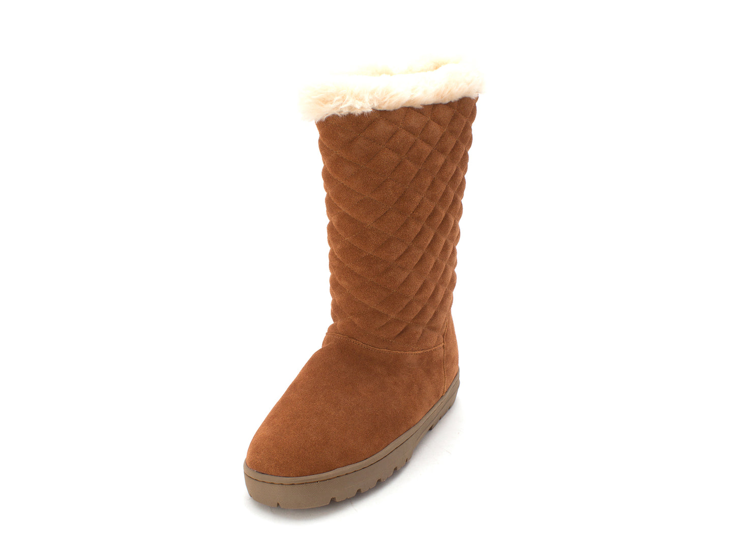 Botas de neve femininas estilo &amp; co, acolchoadas, com acabamento em pele e acolchoadas, Nickyy, bico redondo, em couro, marrom, tamanho 6 M