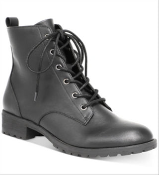 Botas de combate femininas American Rag Franie de couro com bico fechado e tornozelo, pretas, tamanho 9 M