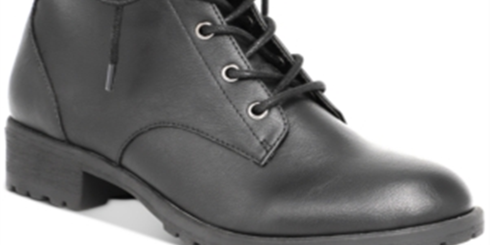 Botas de combate femininas American Rag Franie de couro com bico fechado e tornozelo, pretas, tamanho 9 M