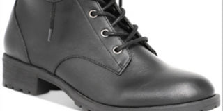 Botas de combate femininas American Rag Franie de couro com bico fechado e tornozelo, pretas, tamanho 9 M