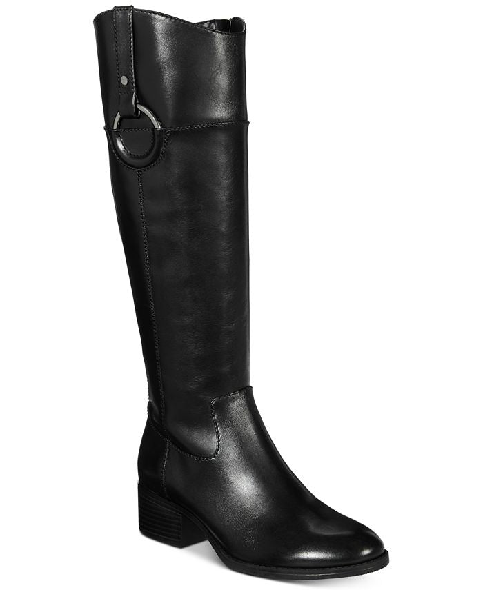Botas de montaria femininas Alfani Bexleyy de couro até o joelho, pretas, tamanho 8,5 M