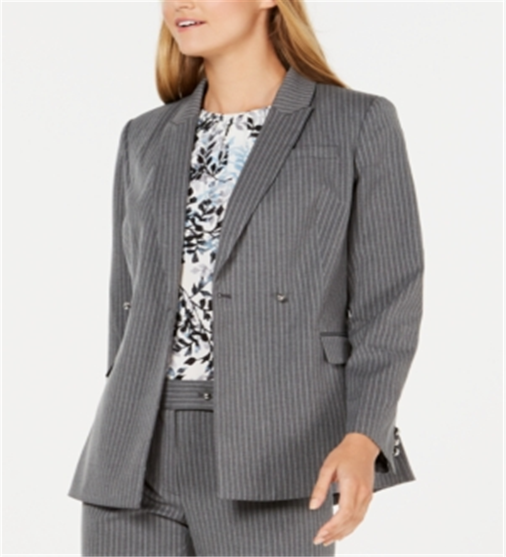 Calvin Klein Blazer feminino listrado abotoamento duplo cinza tamanho 14