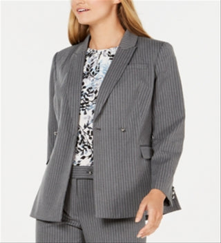 Calvin Klein Blazer feminino listrado abotoamento duplo cinza tamanho 14